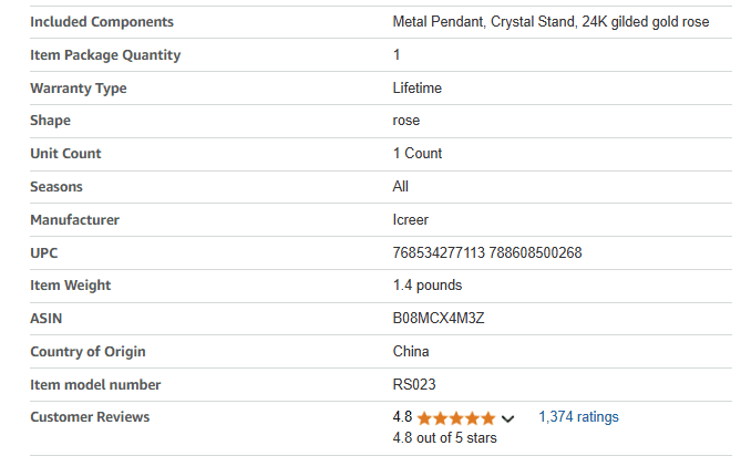 Features and Specifications of the Gold Rose