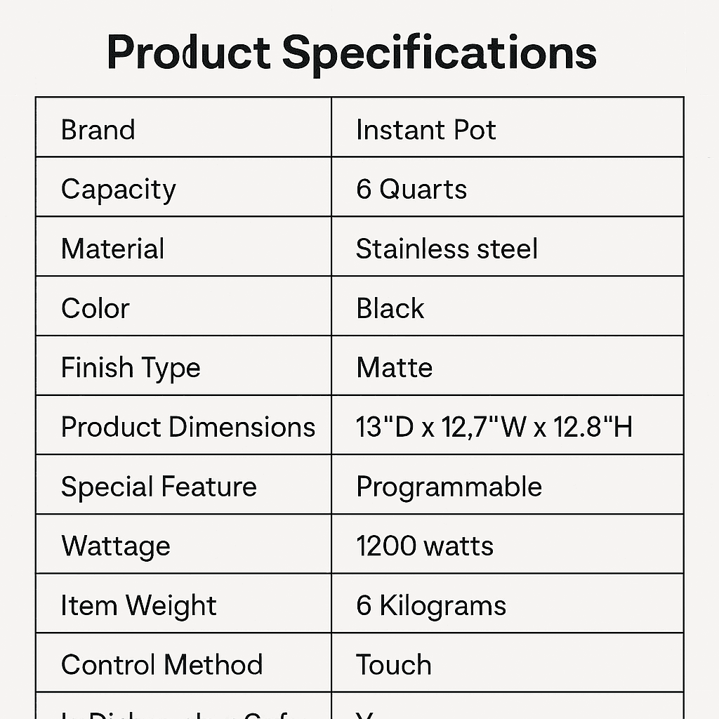Product Specifications Instant Pot Pro
