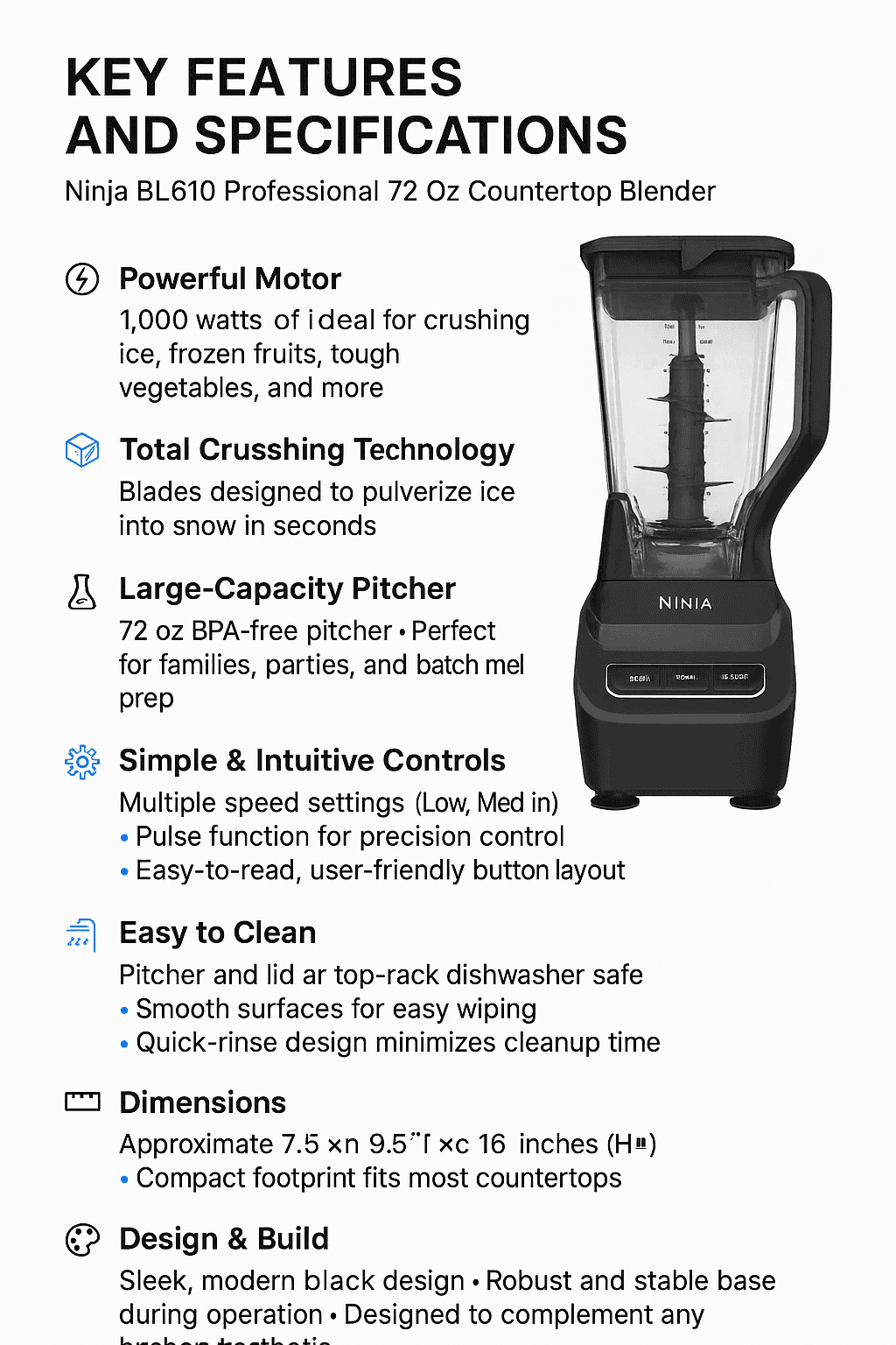 Key Features and Specifications Ninja BL610