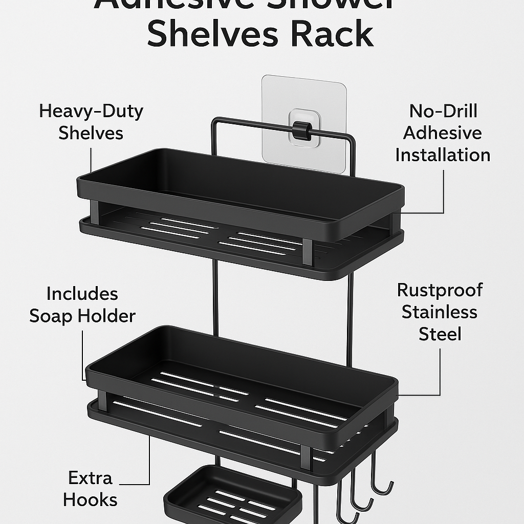 Key Features of the Veken Adhesive Shower Shelves Rack